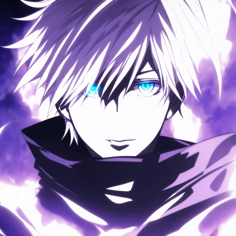 1 Boy, Solo, White Hair, Blue Eyes, Glowing Eyes, Purple Aur...