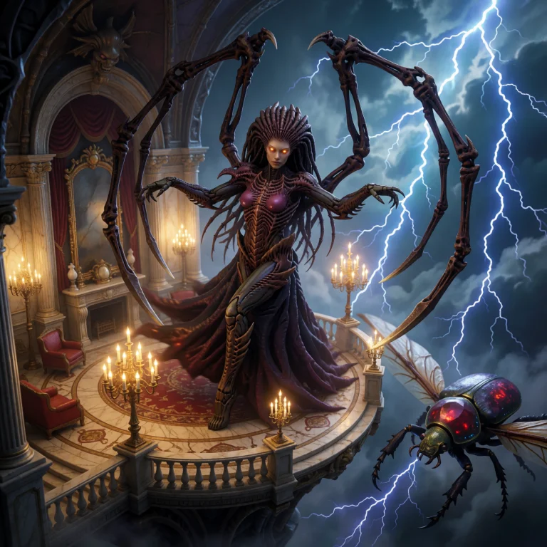 An Adult Biomechanical Alien Queen With Tendril Crown, Fully...