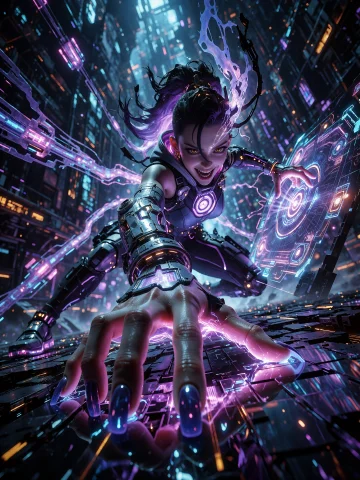 A 3d Rendering, Sci-fi Style, Cyberpunk Movie Or High-tech W... — Stable Diffusion AI Prompt: A 3d rendering, sci-fi style, cyberpunk movie or high-tech world, shot from a lo...