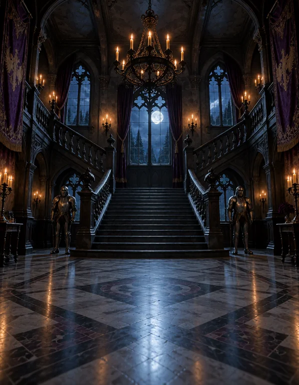G0th1c M4ns10n, Photorealistic Grand Entrance Hall, Wide Fro...