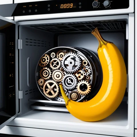All In The Microwave,banana,half Of The Banana Is Made Of Ge... — SDXL AI Prompt: (all in the microwave)),banana,((Half of the banana is made of gear),((the banan...