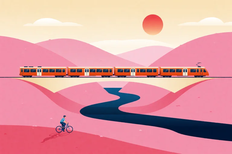 Vector Flat Design Illustration, Distant Lateral Panorama Of...
