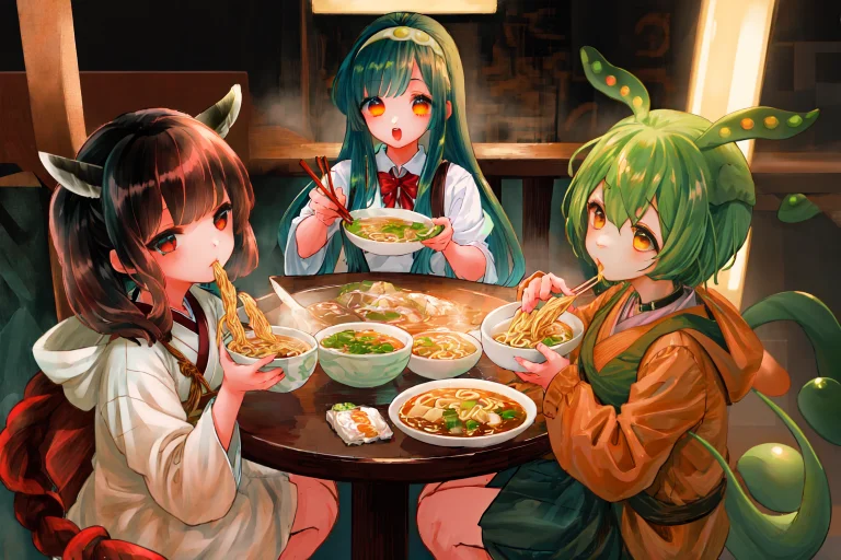 Masterpiece, Best Quality, Ultra-detailed, 3girls, Ramen Res...