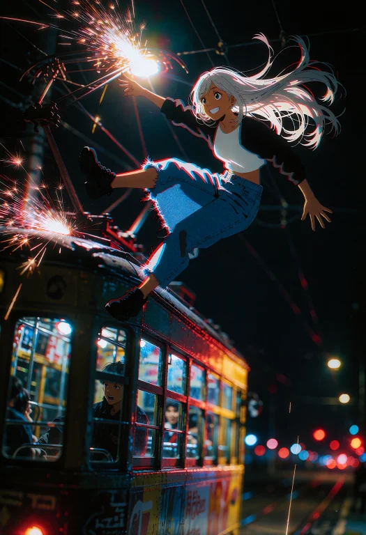 Anaglyph Red And Cyan Stereo Print Of An Anime Character, Ev...