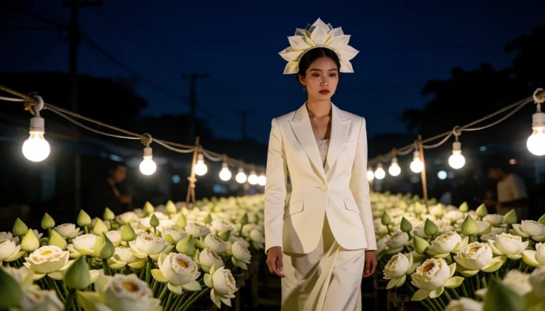 Adult Thai Fashion Model Wearing An Ivory Tailored Suit And...