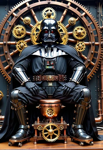 Gearstyle1.0, Masterpiece, Humorous Concept Art. Darth Vader... — SDXL AI Prompt: (gearstyle:1.0), masterpiece, humorous concept art. Darth Vader sitting on a rea...