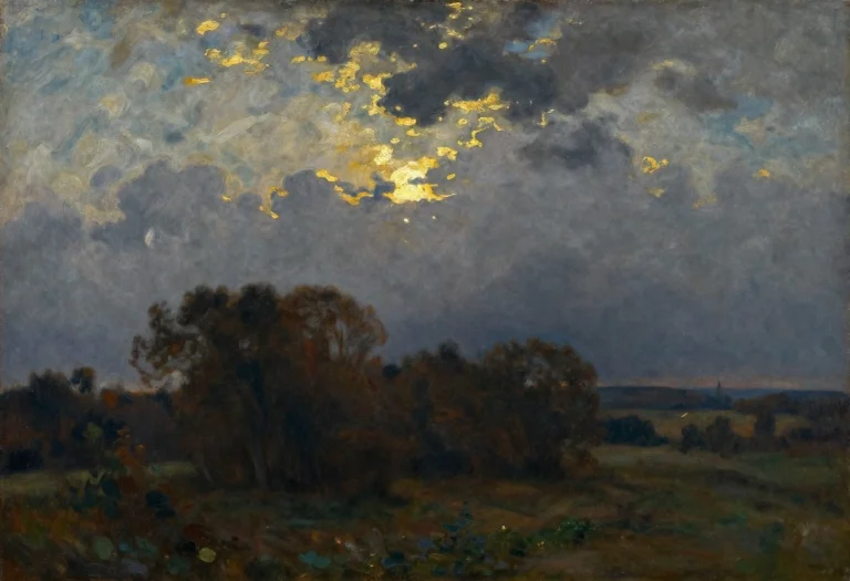 Oil Painting 19th Century Masterpiece Oil Painting Wooded La...