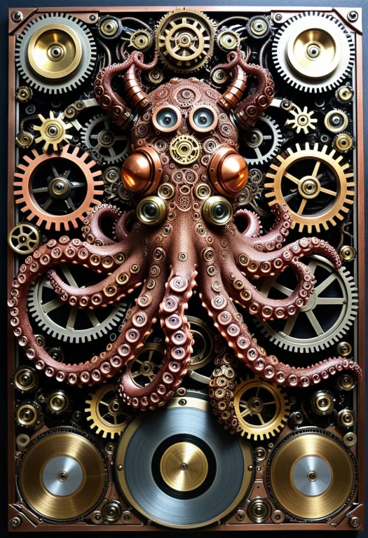 Gearstyle, An Octopus Dj With Turntables Made Of Cogs, Intri...