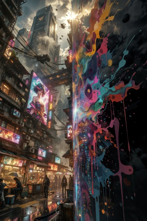 A Monumental, Vertical 916 Cyber-noir Masterpiece Capturing...