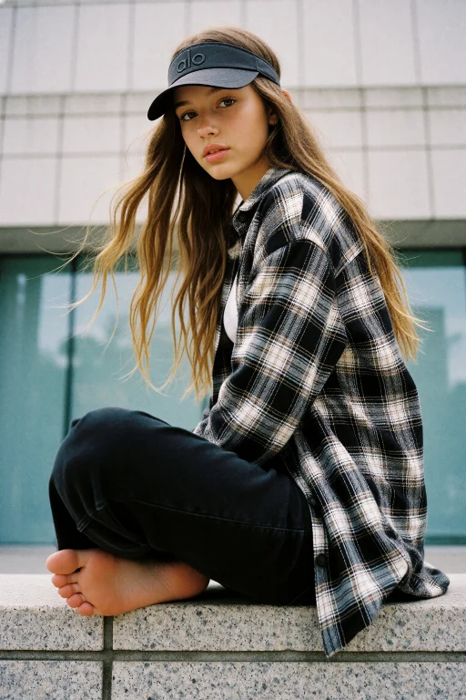 A Low-angle, Medium Shot Captures A Young Woman, Sitting On...