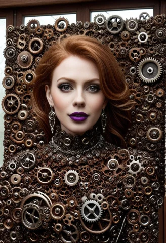 All Made Of Gears2.8, Glossy Lips, Indoors Made Of Gears2, W... — SDXL AI Prompt: (All made of gears:2.8), glossy lips, (indoors made of gears:2), (windows made o...
