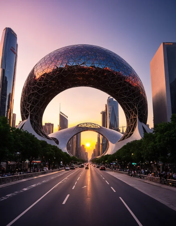 Low Angle, Ground Level, A Breathtaking Vista Of A Futuristi...