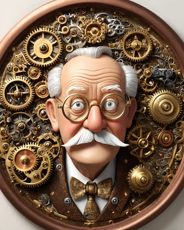 A Grandfather Clock Made Of Brass Gears, A Grumpy Grandpa Fa...