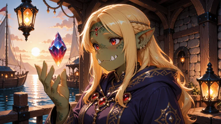 An Adult Orcish Adventurer With Golden Blonde Hair Crowned W...