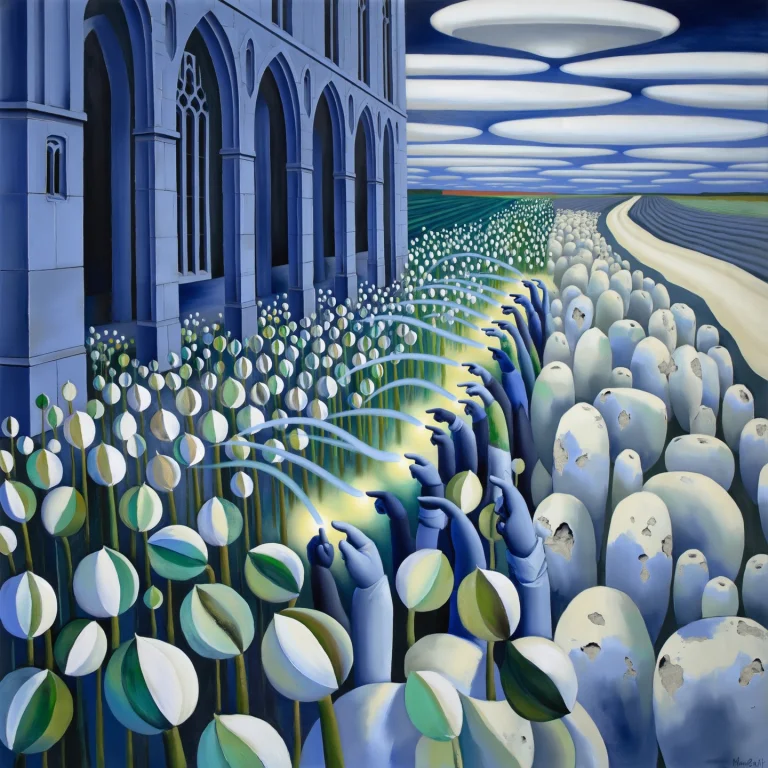 Very Detailed Acrylic Painting. A Gothic Colonnade. A Cold N...