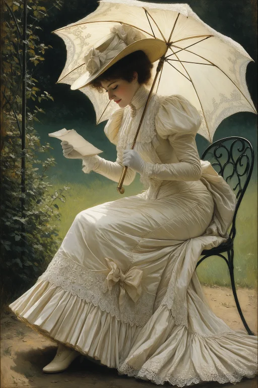 James Tissot Style, Victorian Elegance Oil Painting Of A 34-...