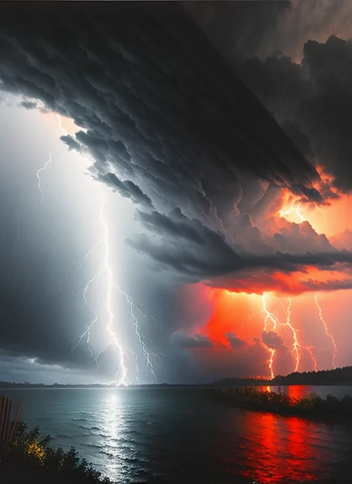 A Dramatic And Powerful Storm, With Lightning Illuminating T...