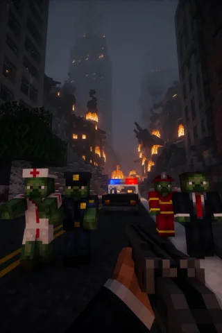 A Zombie Nurse, Zombie Police Officer, Zombie Fireman, And Z... — Stable Diffusion AI Prompt: a zombie nurse, zombie police officer, zombie fireman, and zombie in a business...
