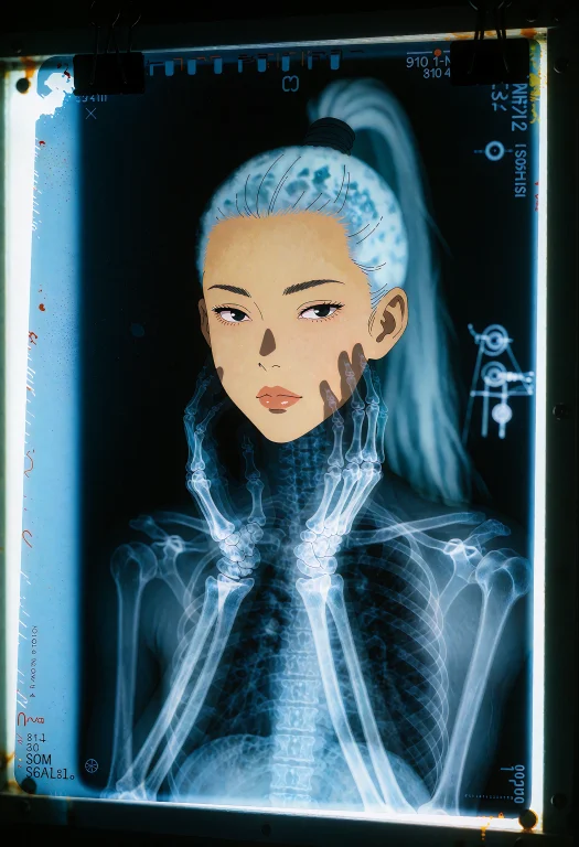Medical X-ray Film Of An Anime Character, Clipped To A Glowi...
