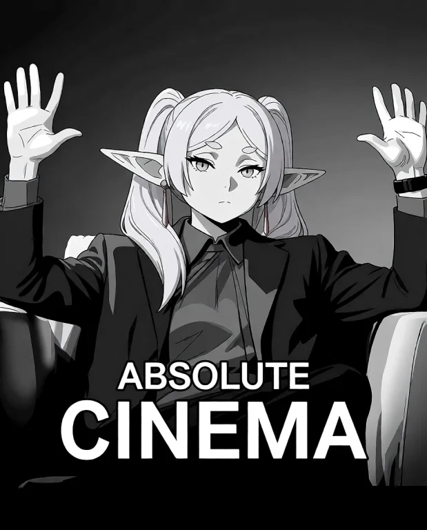 A Black-and-white Image Features An Anime Elf Girl, Frieren,...