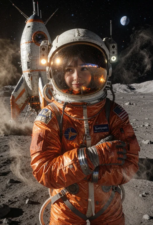 The Orange Planet Suit, Slightly Tarnished And Worn, Reflect...