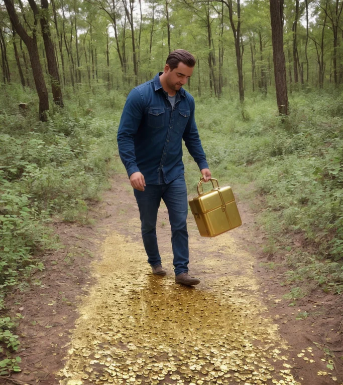 Full Body Photo Of A Person Finding An Abandoned Case Full O...