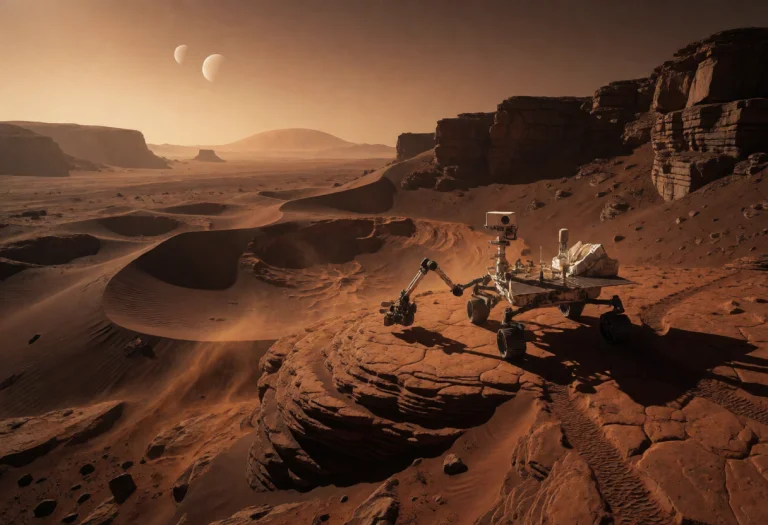 Mars Planetary Landscape, Deep Crimson Rock Formations With...