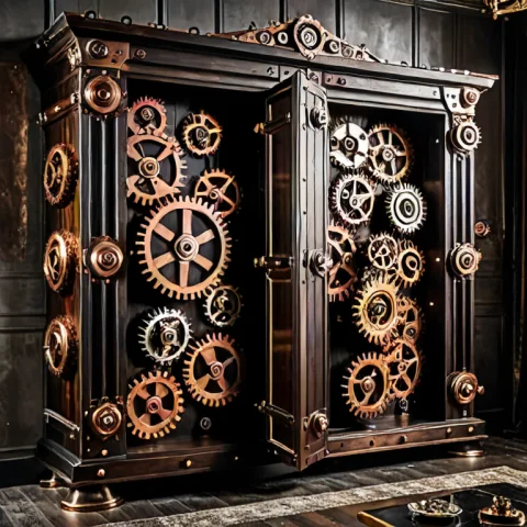 A Massive Bedroom Wardrobe Closet Where The Wooden Doors Are... — SDXL AI Prompt: A massive bedroom wardrobe closet where the wooden doors are replaced by a giant...