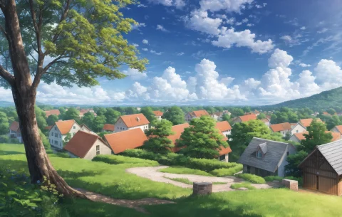 Scenery, Forest, Village, Well, Sky, Clouds — Stable Diffusion AI Prompt: scenery, forest, village, well, sky, clouds