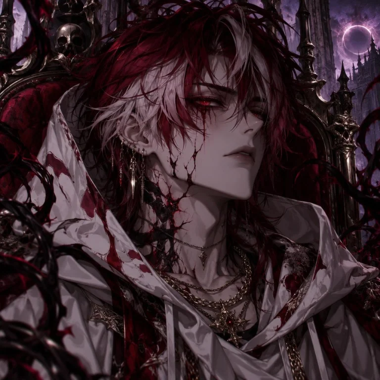 Create An Anime Portrait Of A Dark, Sinister Boy With Dark R...