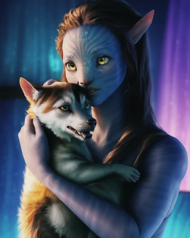 Neytiriblueskinbabe, 1girl, Holding A Baby Husky, Loose Stra...