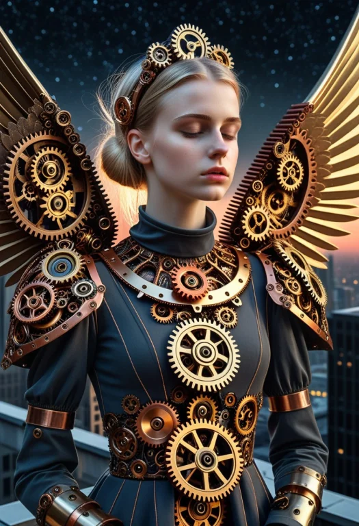 8k, Raw Digital Photo, Portrait, 1 Angel Girl, On A Skyscrap...
