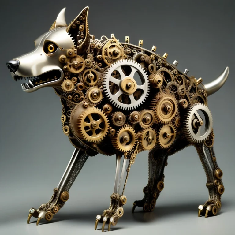 A Full-body, Profile Of A Dog Sculpture Meticulously Constru...