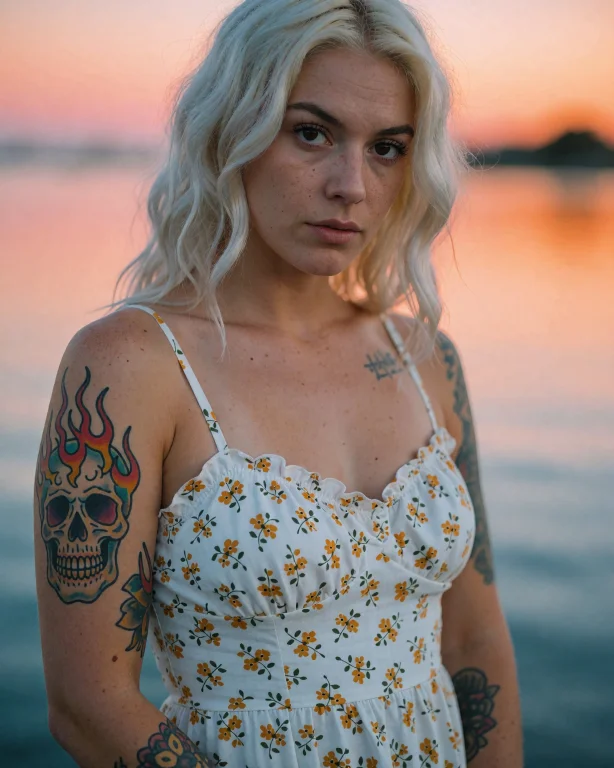 This Photograph Features A Young Woman With Fair Skin And Pl...
