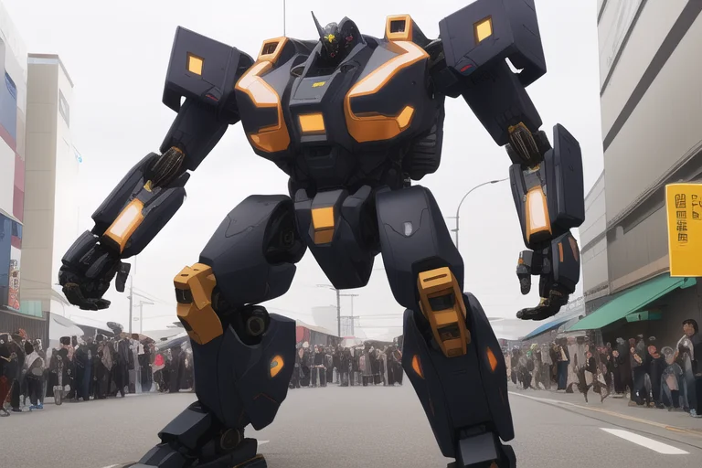 Crowd Running From A Real Life Mech Suit Mecha In Japan Stre...