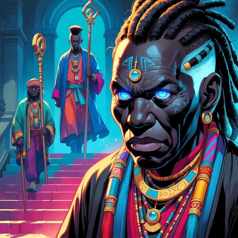 Portrait, Angry, Two Of African Shamans Descending The Stair...