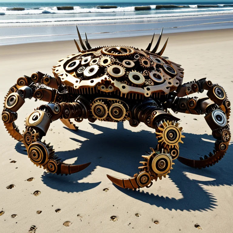 A Giant Crab Standing On A Wide Empty Beach At Low Tide, Cla...