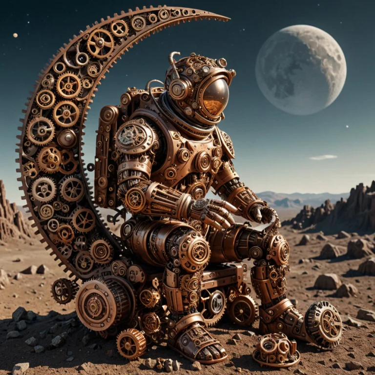 Steampunk Mechanical Render, Gearstyle Astronaut Picnic, Mad...