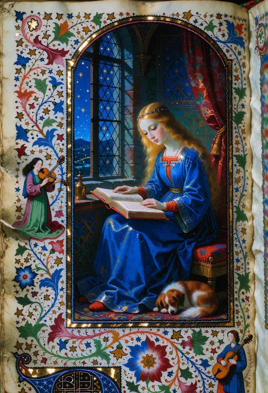 Illuminated Manuscript Page Of An Anime Character, Painted O...