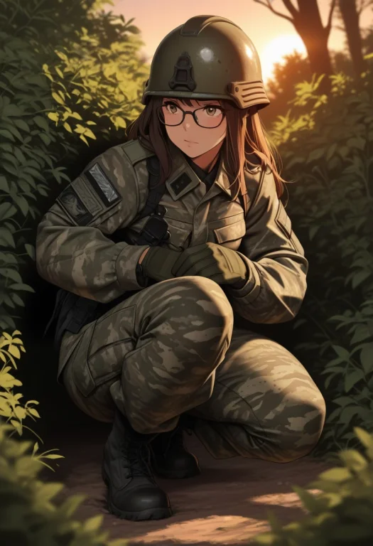 Masterpiece, Best Quality. Brunette Girl, Solo, Glasses, Mil...