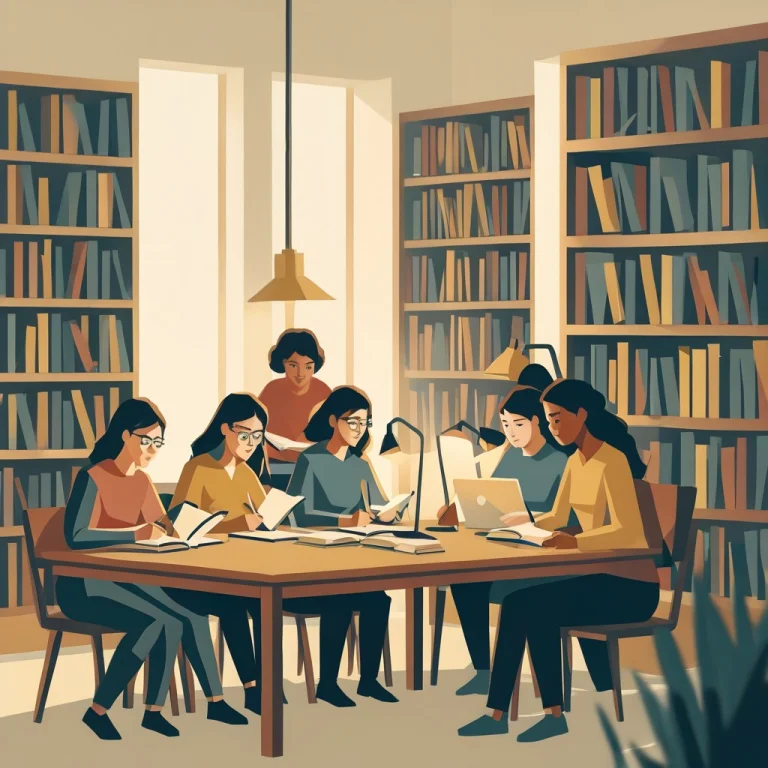 Kosmosstyle Illustration, Group Of Students Studying Around...