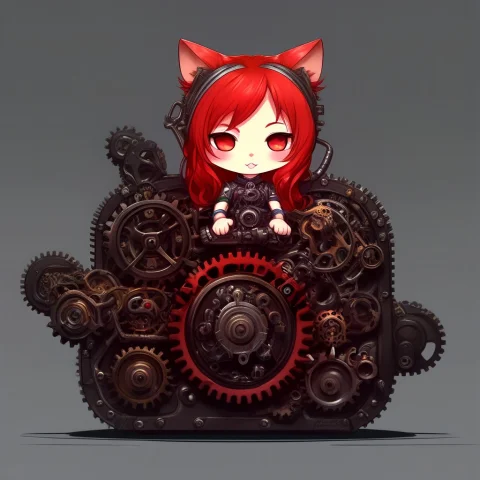 A Chibi Anime Red Hair Cat Girl Lay On A Gear Box — SDXL AI Prompt: a chibi anime red hair cat girl lay on a gear box