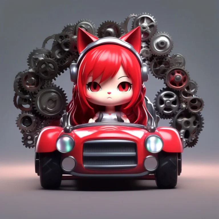 A 3d Chibi Anime Red Hair Cat Girl Driving Gear Toy Car Made...