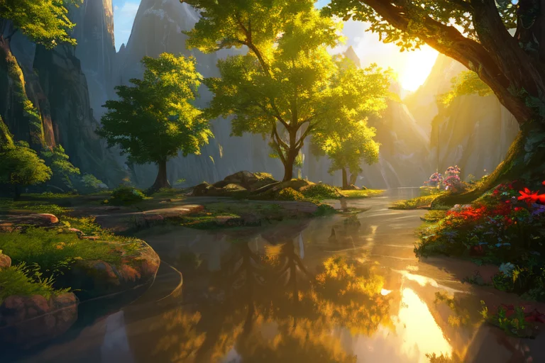 A Comfy Landscape, Highly Detailed Oil Painting Of A Large M...