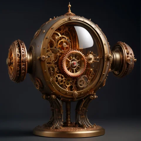 A Close-up, Front-facing Photograph Shows An Elaborate Steam... — SDXL AI Prompt: A close-up, front-facing photograph shows an elaborate steampunk Fabergé egg-sha...