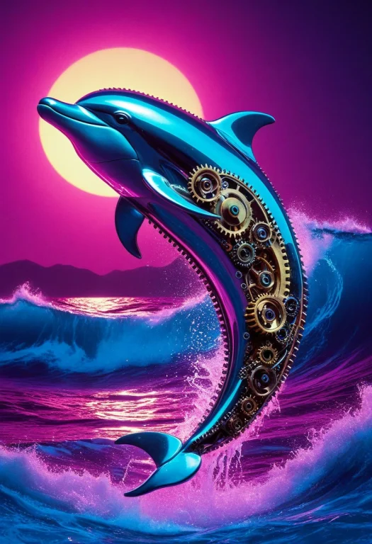 A Dolphin Made Entirely Of Polished Chrome And Brass Gears,...