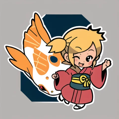 Koi Carp, Waven, Emoji, Simple Background, Outline, Dynamic... — Stable Diffusion AI Prompt: koi carp, waven, emoji, simple background, outline, dynamic pose, smiling, 1girl...