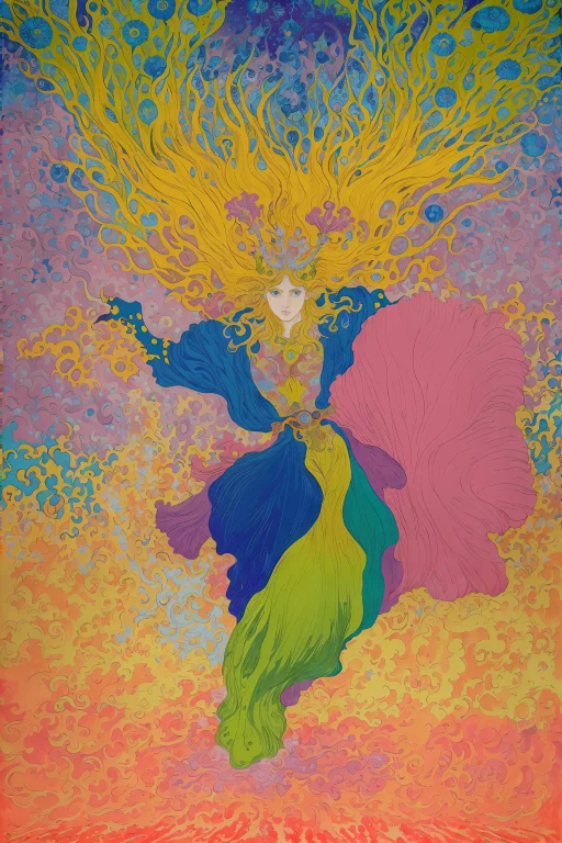 Beautiful Elf Princess Wearing Amazing Colorful Silk Robesab...