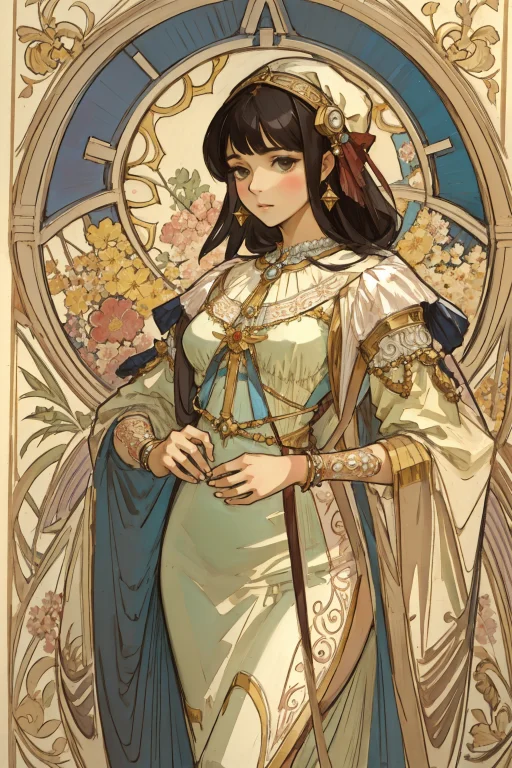 1girl, Lorazygocactus0.8, Art Nouveau Art Designed By Alphon...