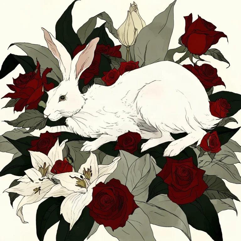 Abigaillarsonstyle, A White Rabbit Reclining Among Lilies, R...